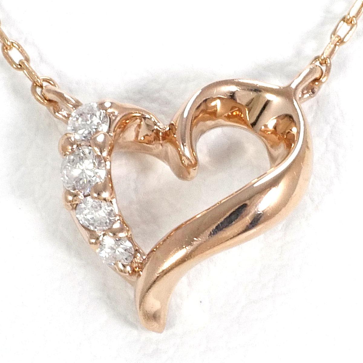 中古品) K10PG K10PG製 0.14ctダイヤモンドハートトップ付ネックレス［18］ 